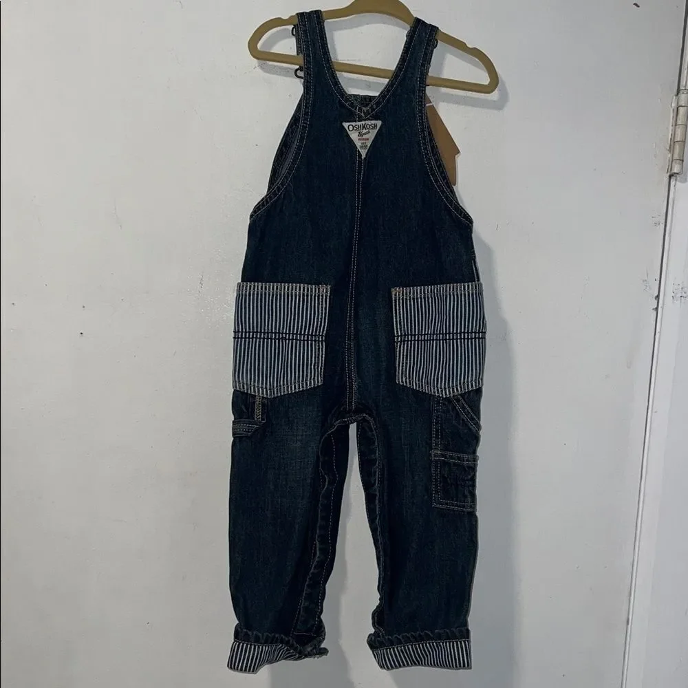 OSH GOSH B ‘GOSH Denim with Striped Detail Overalls-18M NWT!